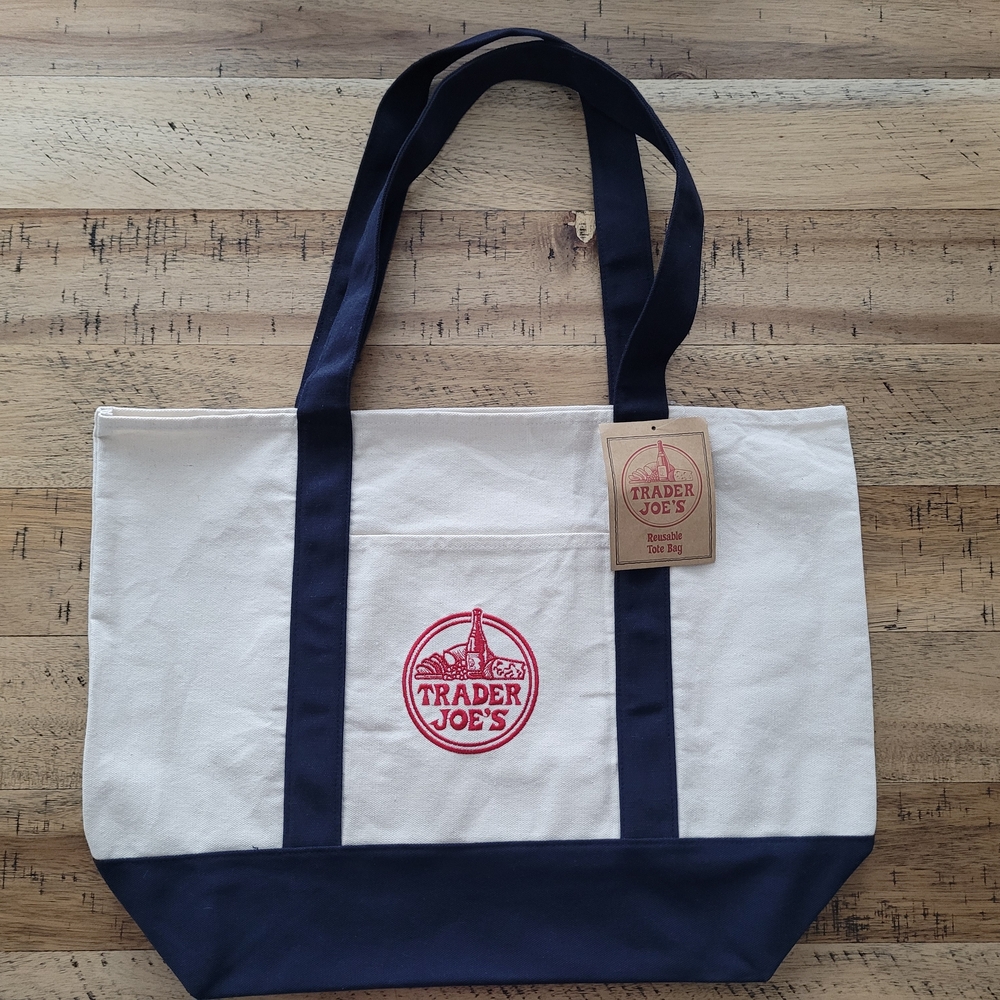 Trader Joe's White and Blue Tote Bag